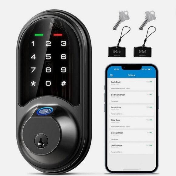SMART LOCK - New // Door Keypad w Fingerprint Scanner Deadbolt App Control Home - Picture 1 of 6